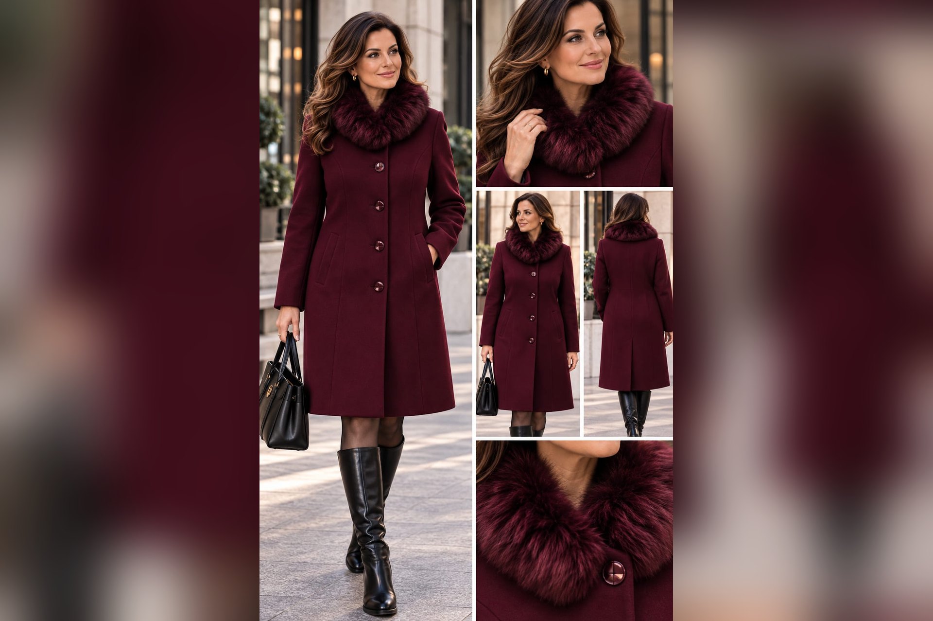 Bordowy płaszcz damski Adel Burgundy